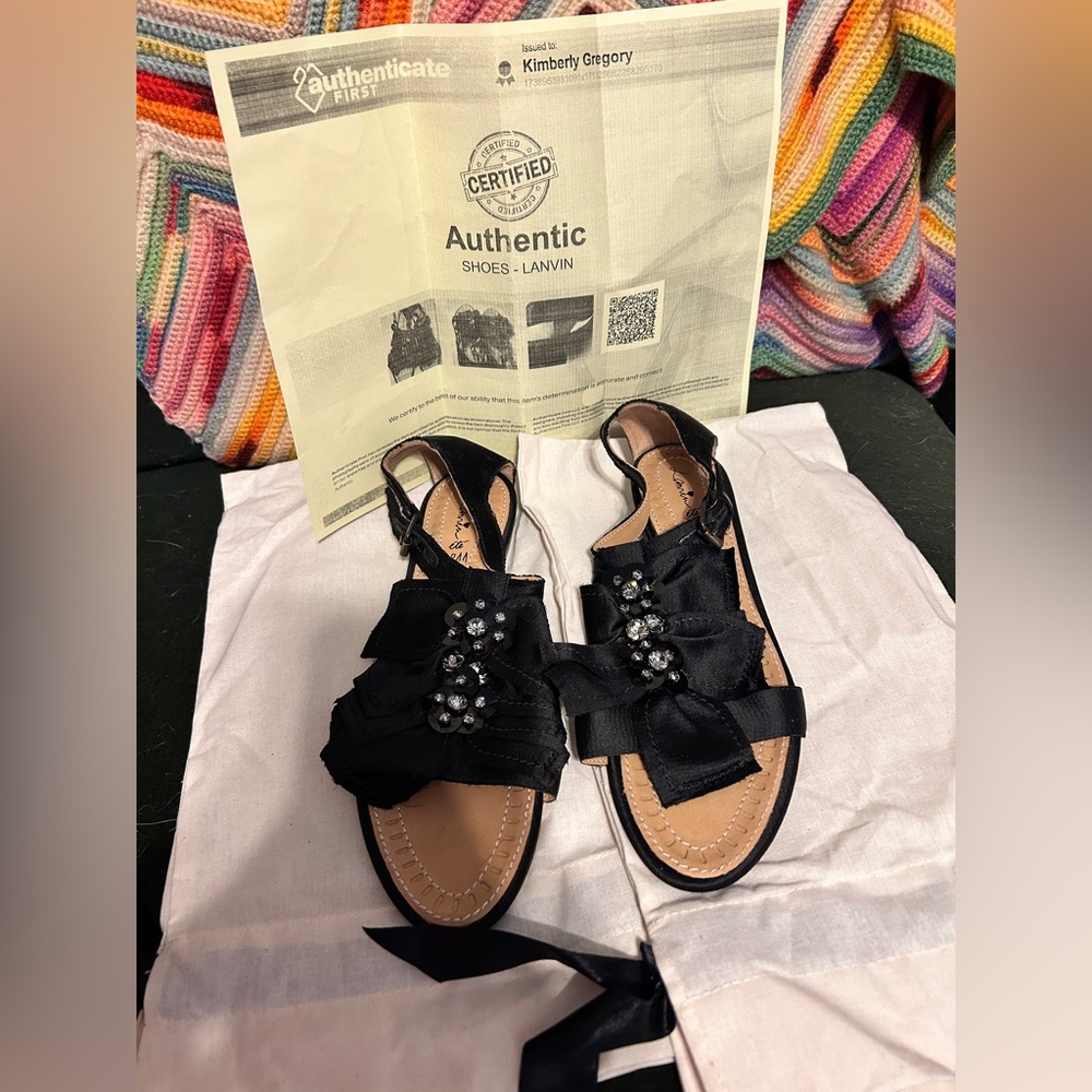 Elegant Lanvin Black Sandals with Embellishments Sz 37.5